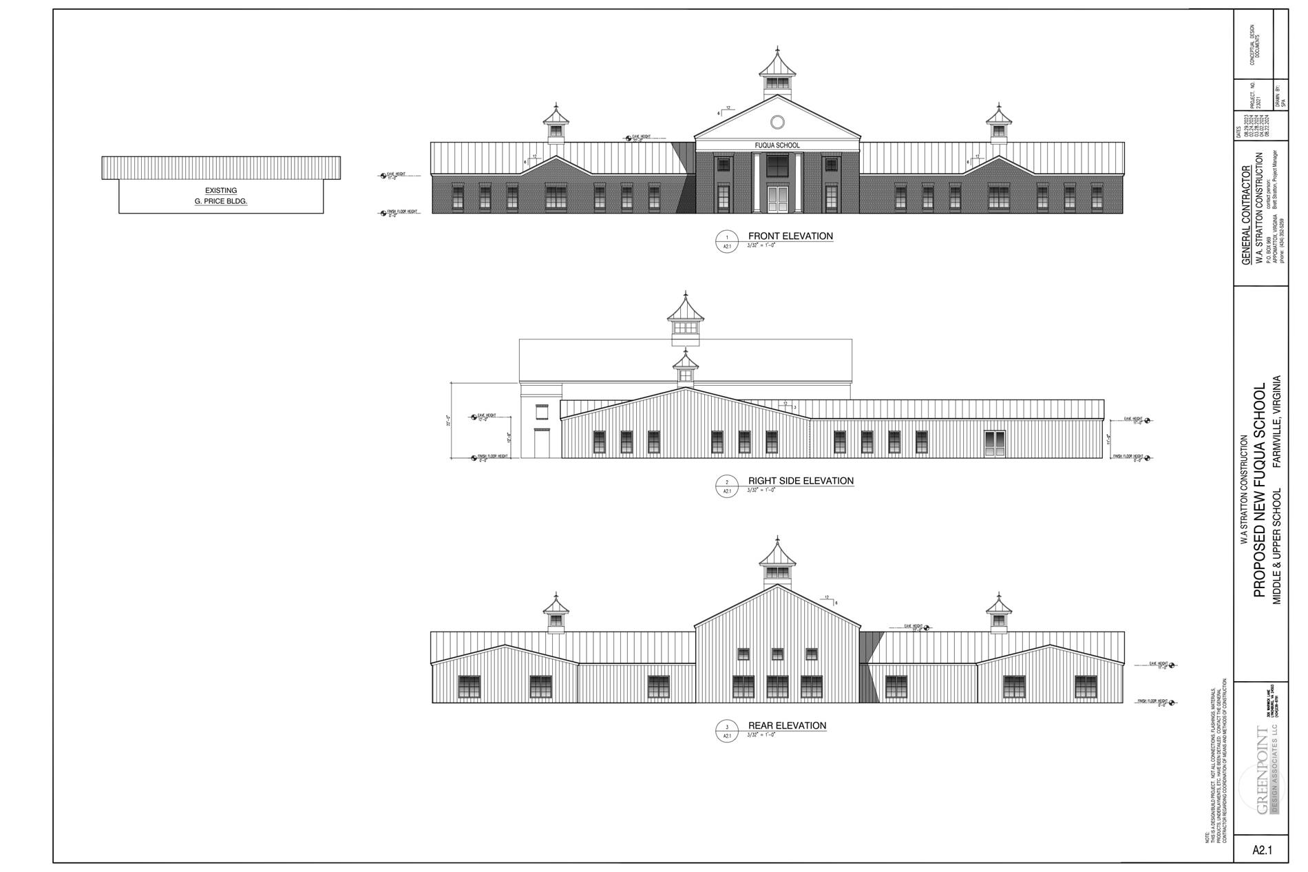 Front, Side, and Rear View of New Upper School