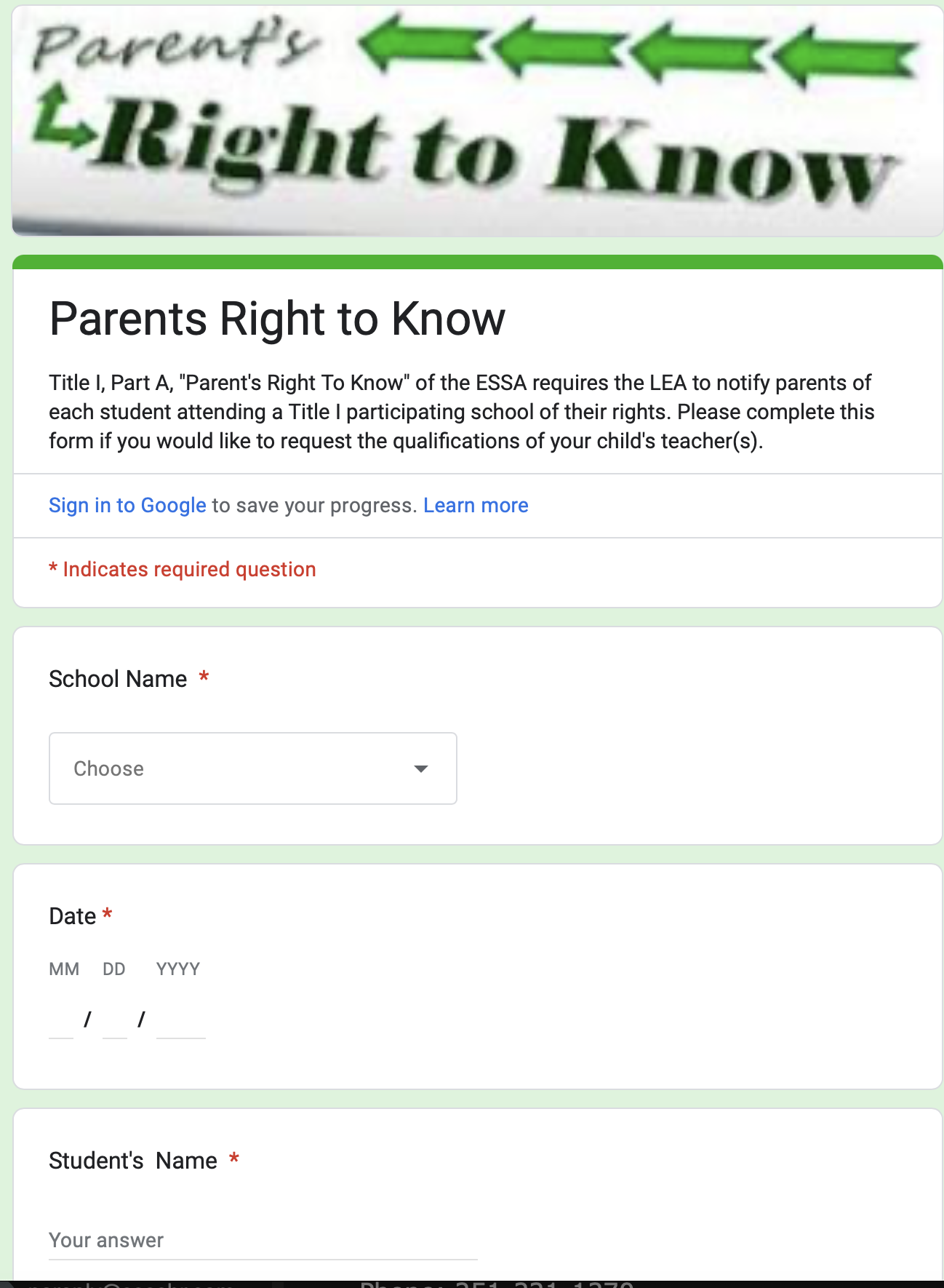 Request for Parents Right to Know