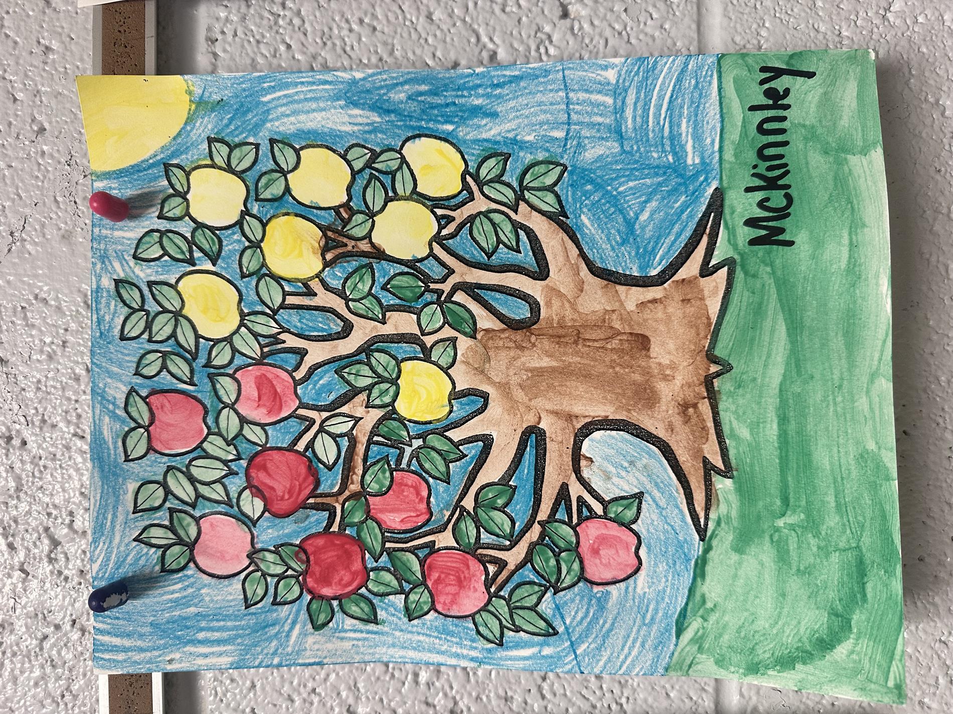 childs artwork of apple tree - Happy 250th Birthday, Johnny Appleseed! The students at West Carroll Primary celebrated John Chapman's birthday, better known as Johnny Appleseed, by engaging in various academic and creative activities