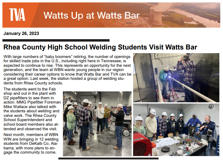 welding visits Watts Bar