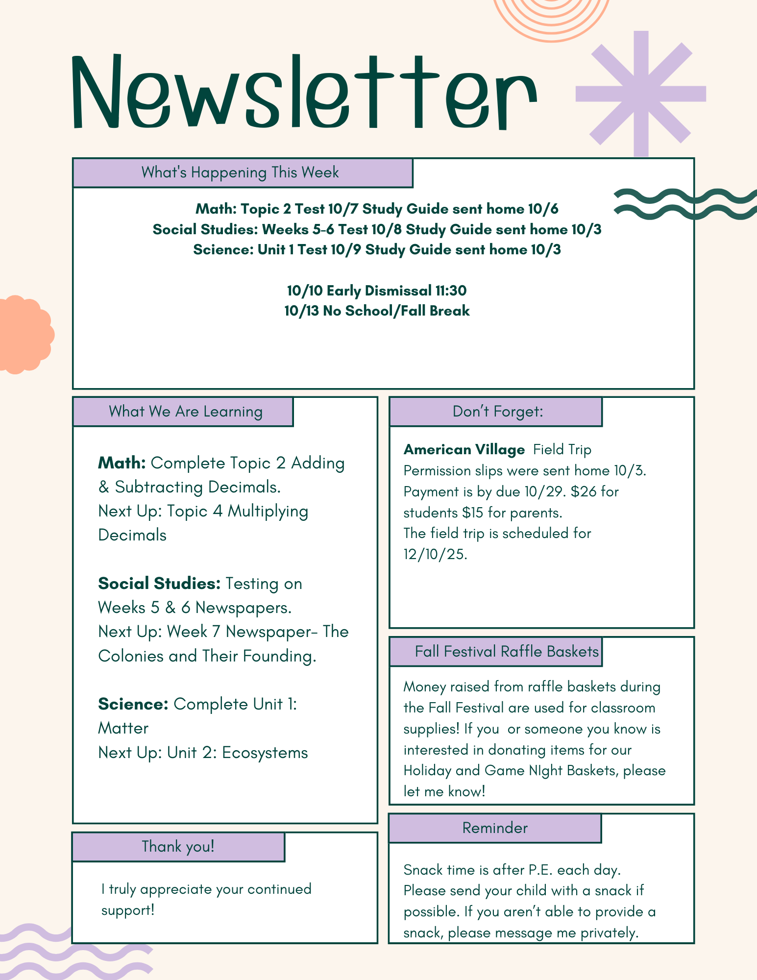 Newsletter 10/6-10/10