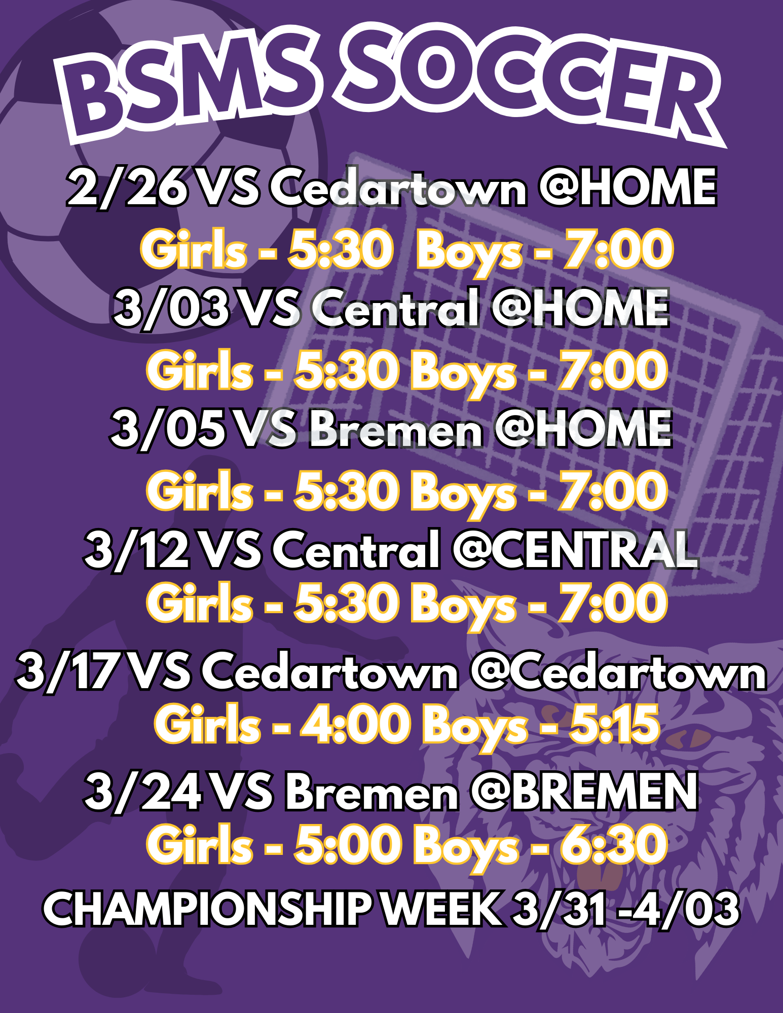 Soccer Schedule 2026