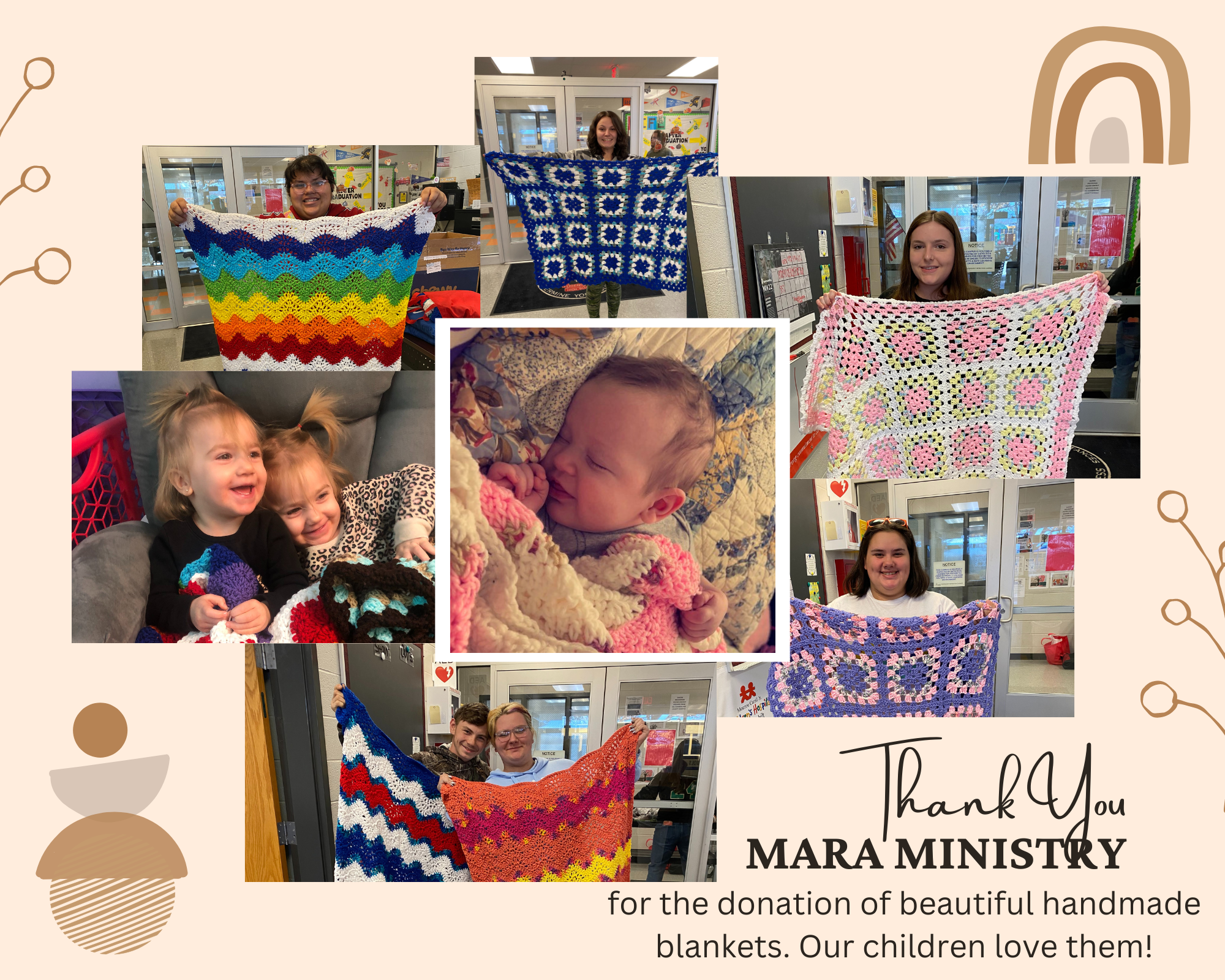 This is a picture of handmade blankets that were donated to our students by Mara Ministry.