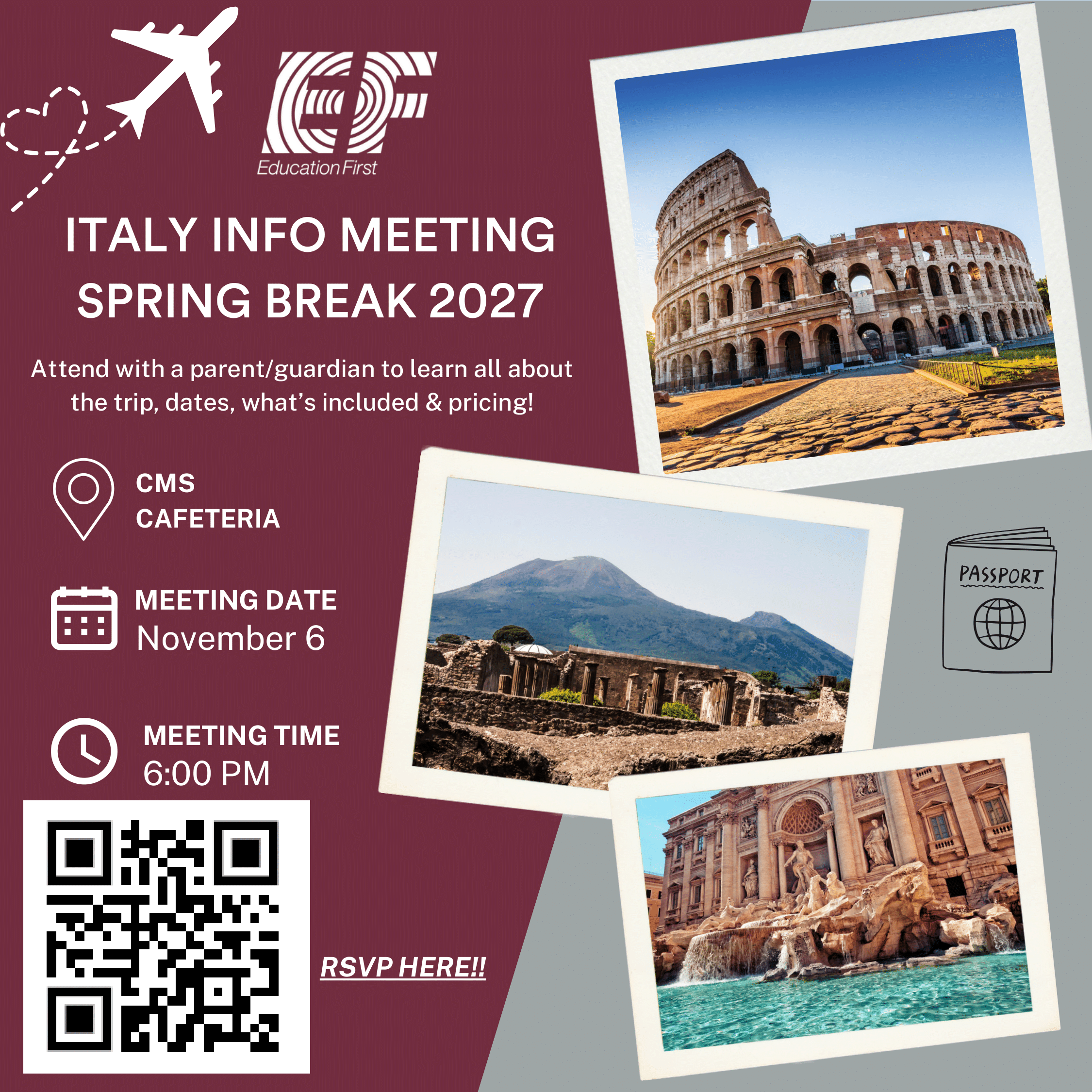 italy info meeting in november for trip during spring break