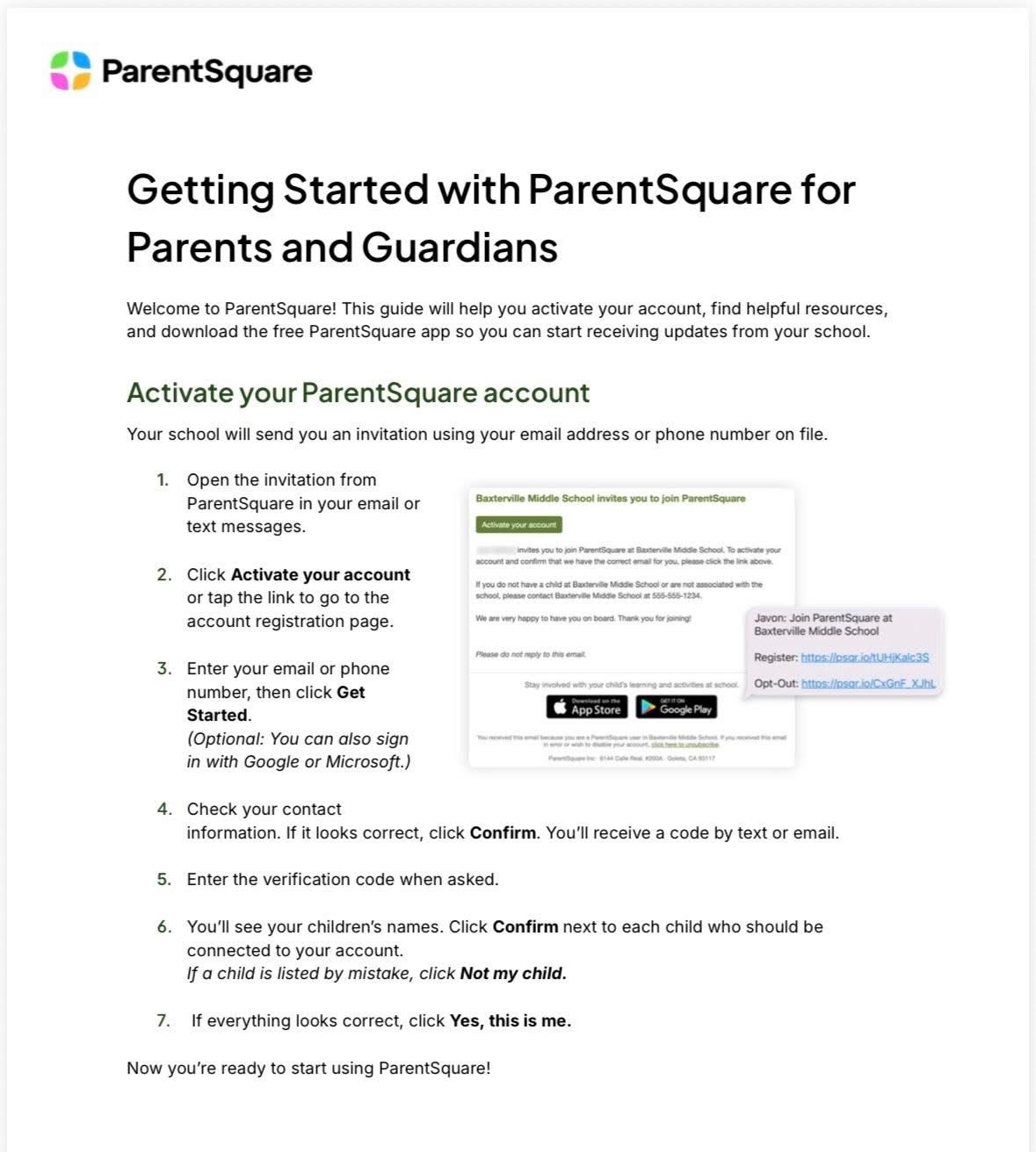 Instructions for Getting Started with ParentSquare
