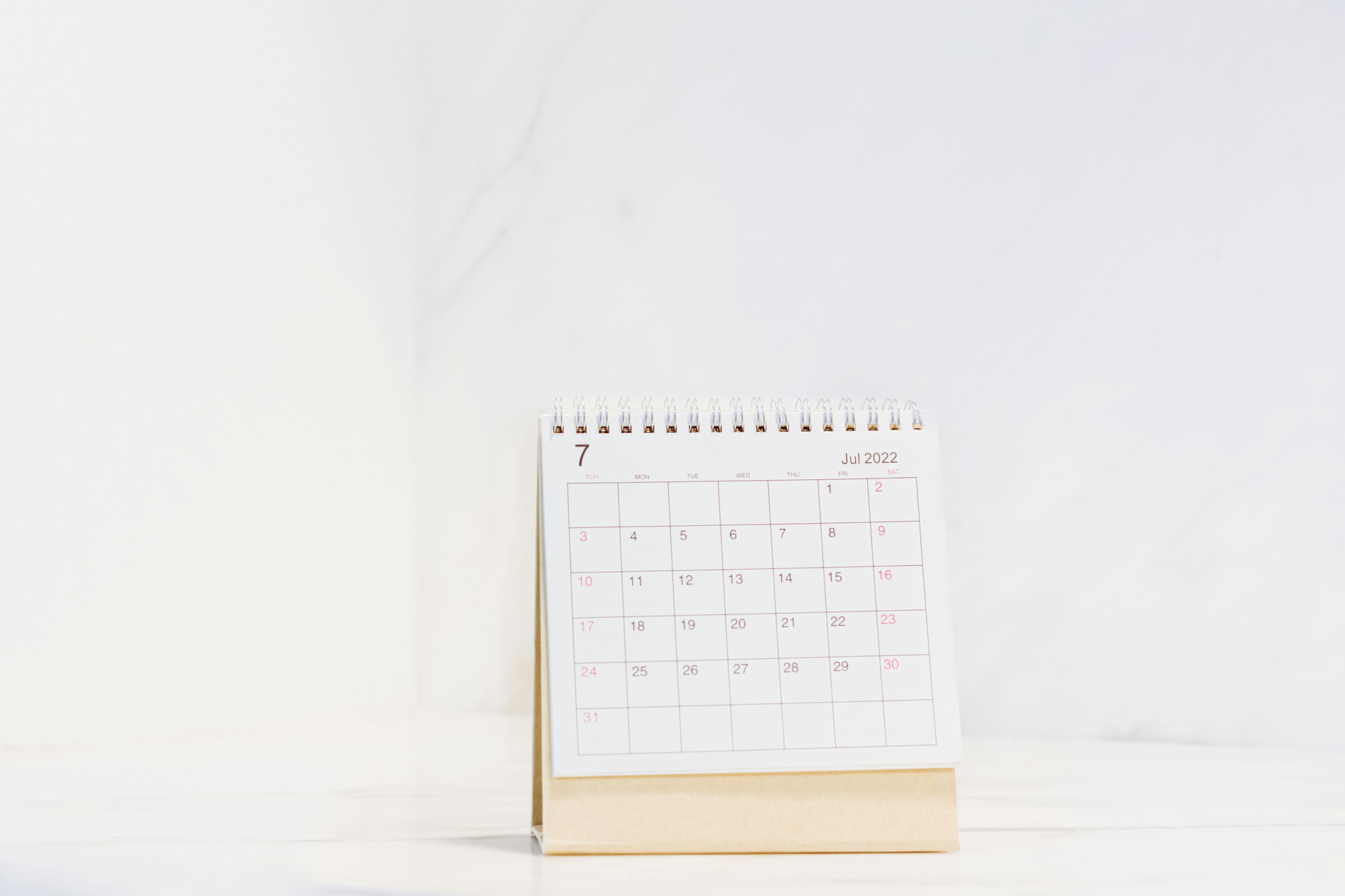 A calendar sits against a white background