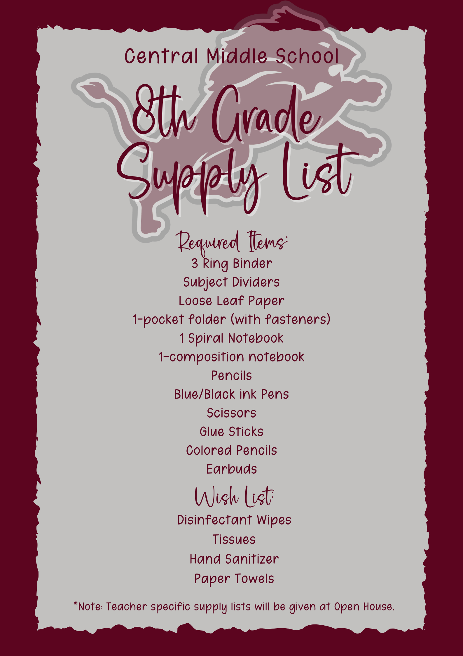 8th grade. supply list