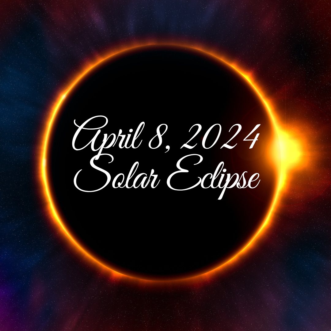 April 8, 2024 Solar Eclipse, image of sun/moon illustration of solar eclipse