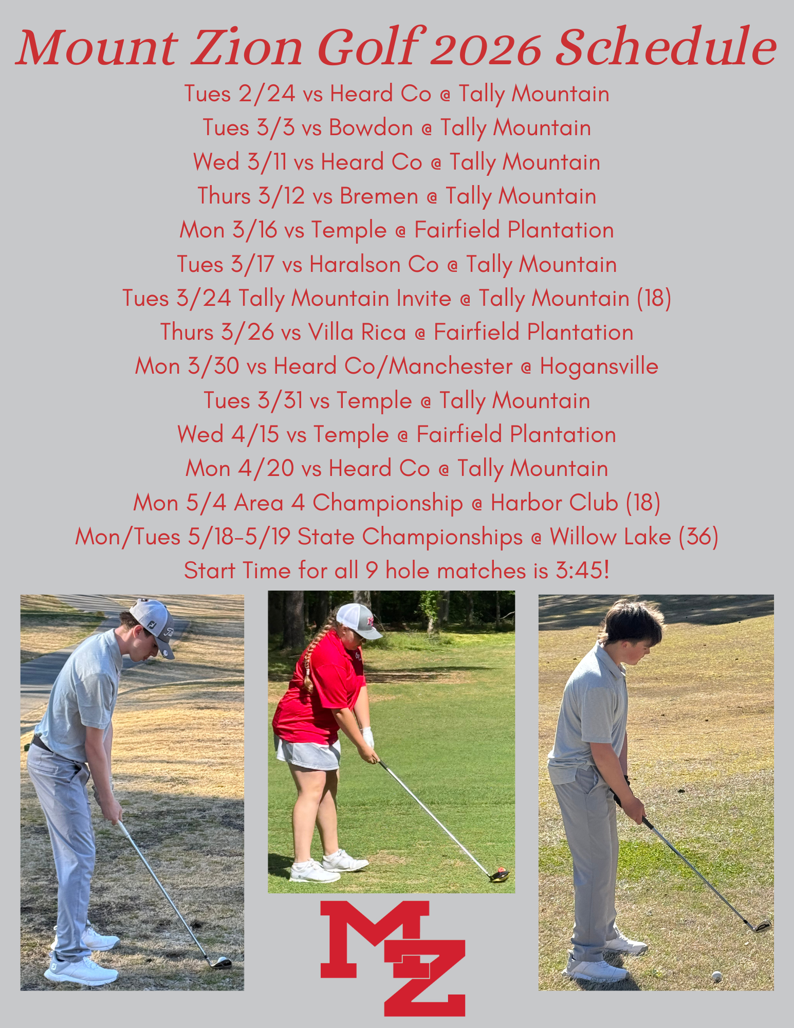 Mt. Zion Golf Schedule