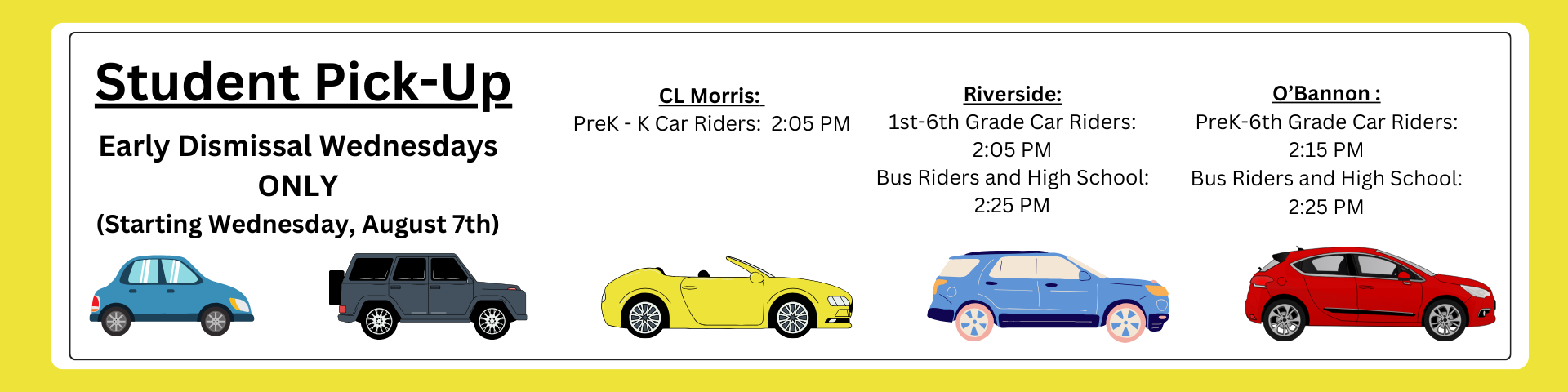 Wednesday Early Dismissal Times