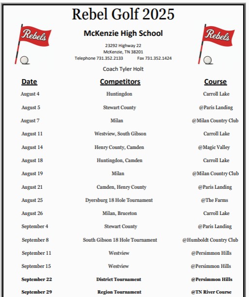 2025 Golf Schedule