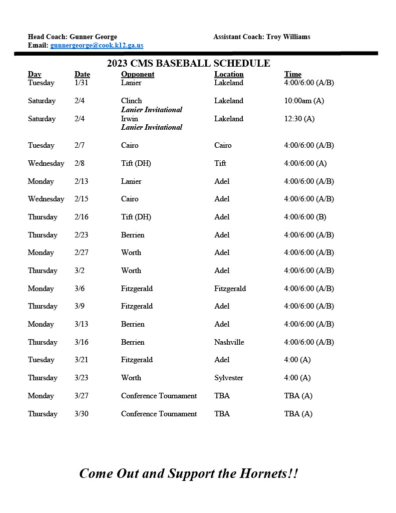 baseball schedule