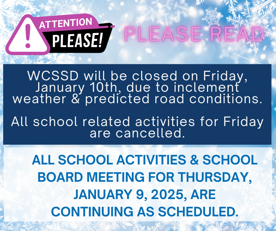 School and School Related Activities Cancelled for Friday, January 10th