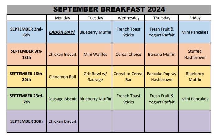 October Breakfast Menu