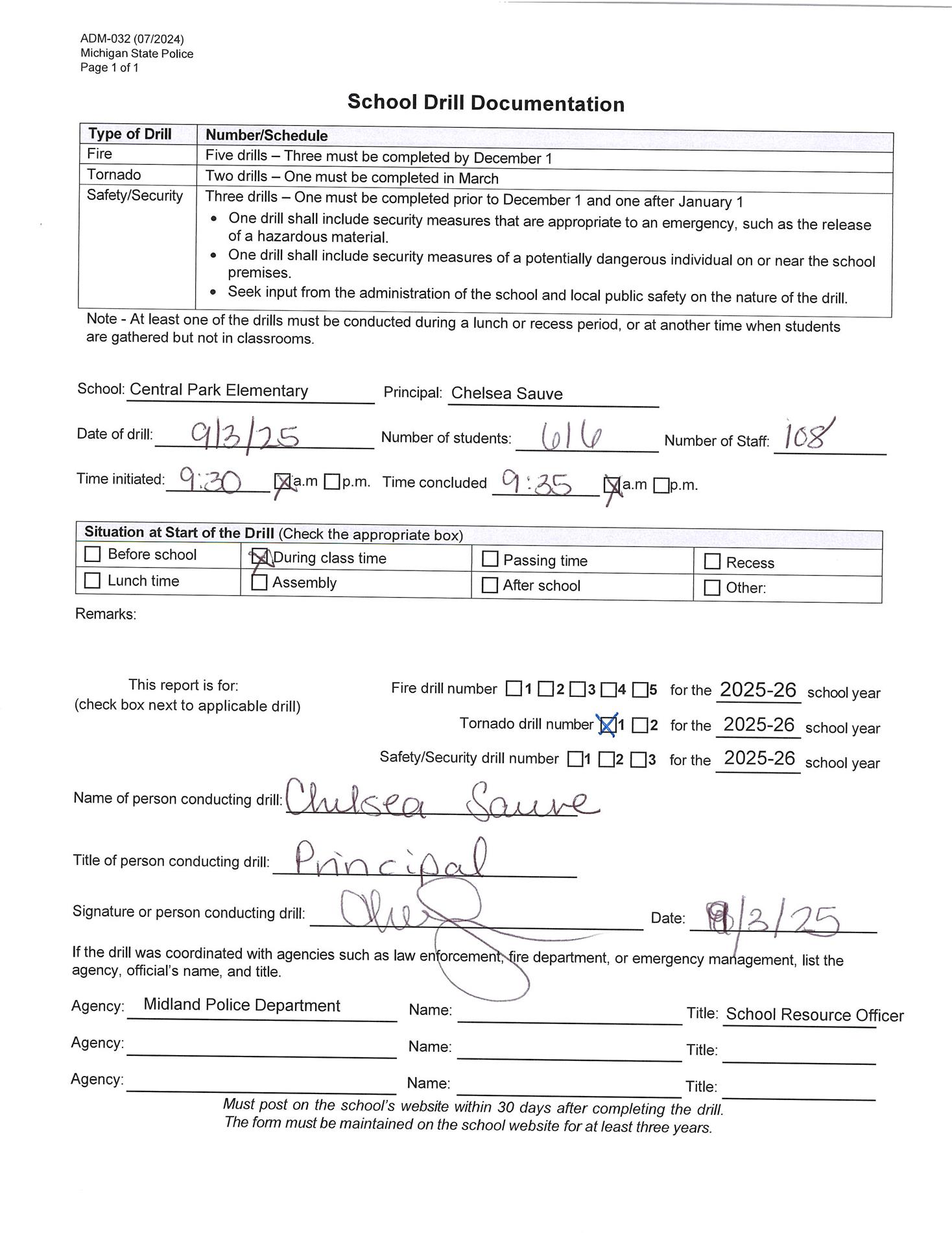 Form for Central Park's first tornado drill of 2025-2026 Form for Central Park's first tornado drill of 2025-2026