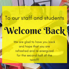 Text welcoming staff and students back to second semester