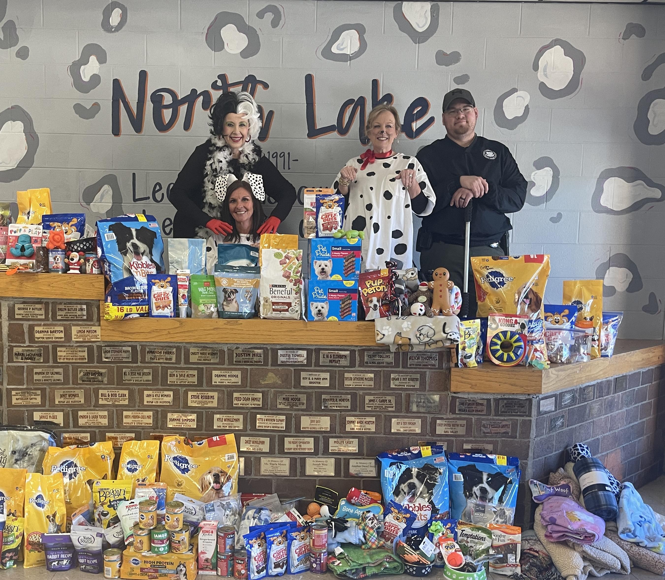 North Lake Elementary recently celebrated 101 days of school with a 101 Dalmation's theme. With a goal of 101 items, students brought in dog food and other items to donate to Franklin County Animal Control and Animal Harbor animal shelter. The donations were wonderful and they exceeded their goal!