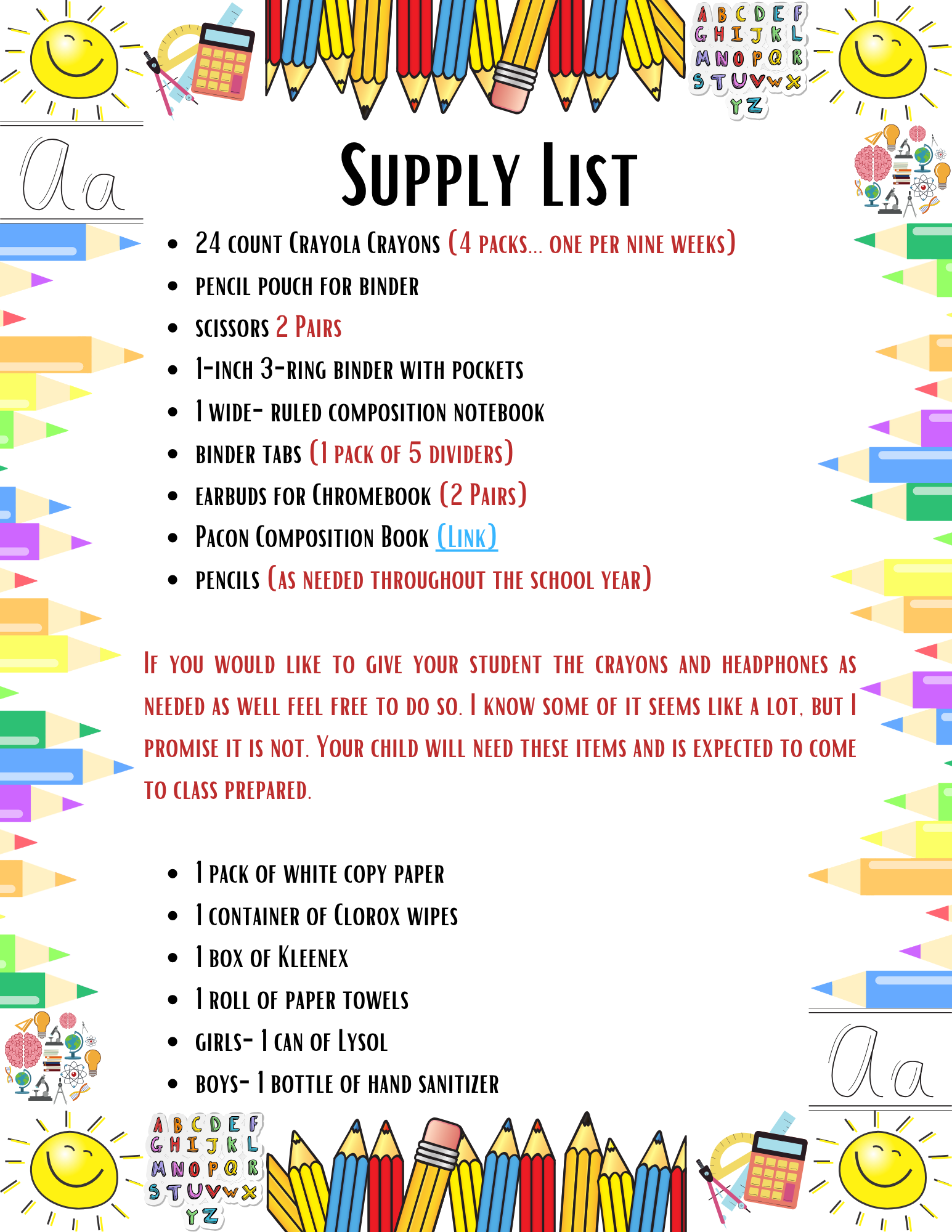 Supply List! Supply List!