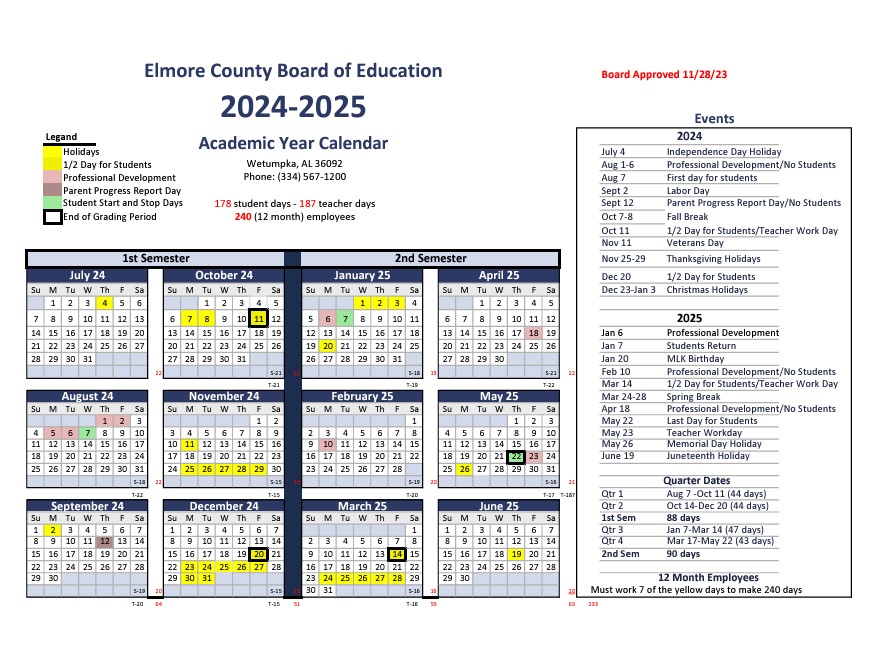 Elmore county BOE approved calendar