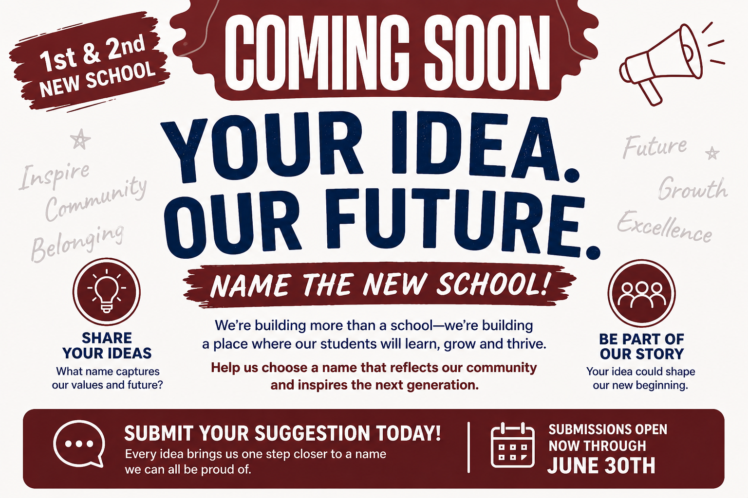 Click the link to drop your idea of a name for the upcoming school that is replacing Washington Grade Center. 