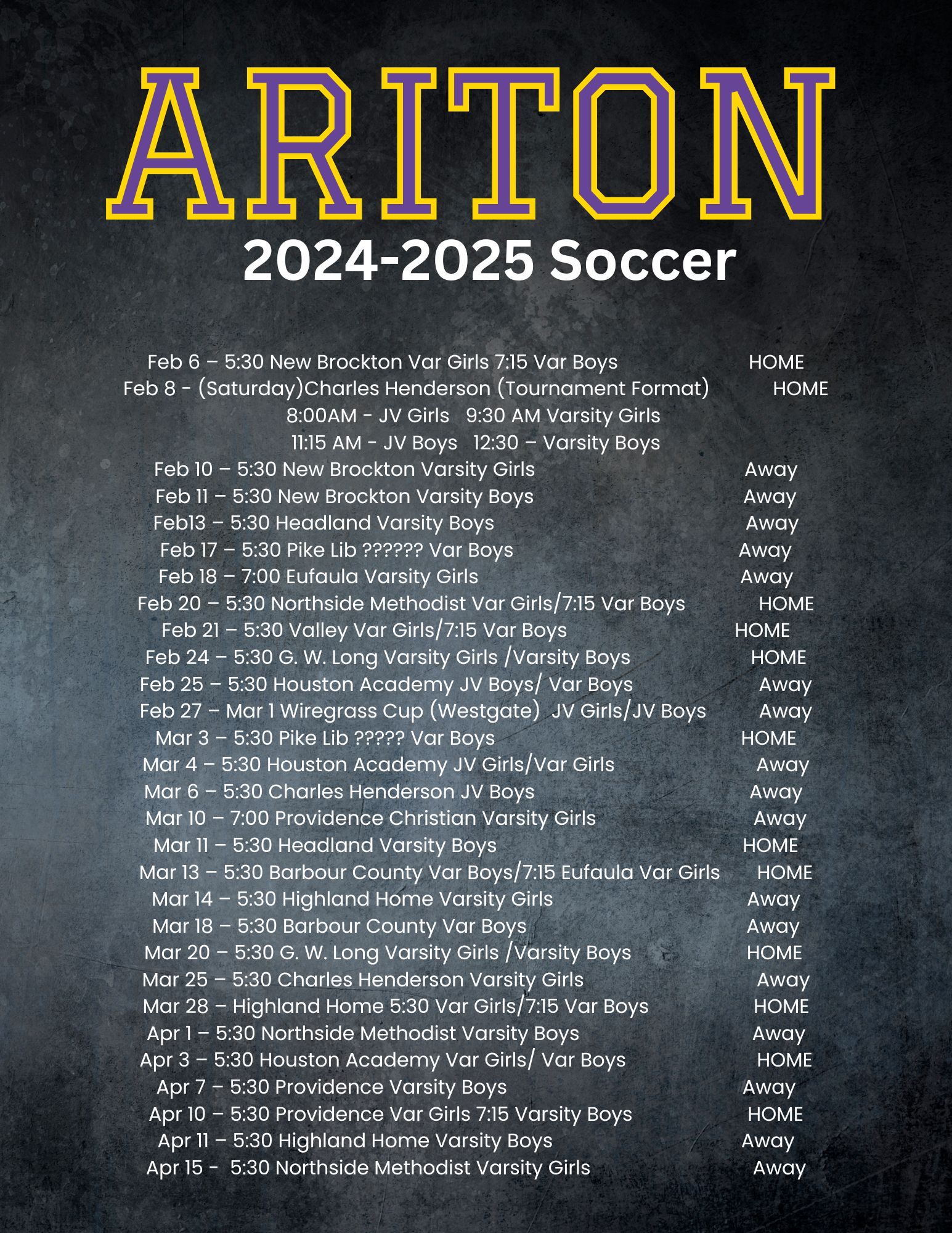 Soccer Schedule