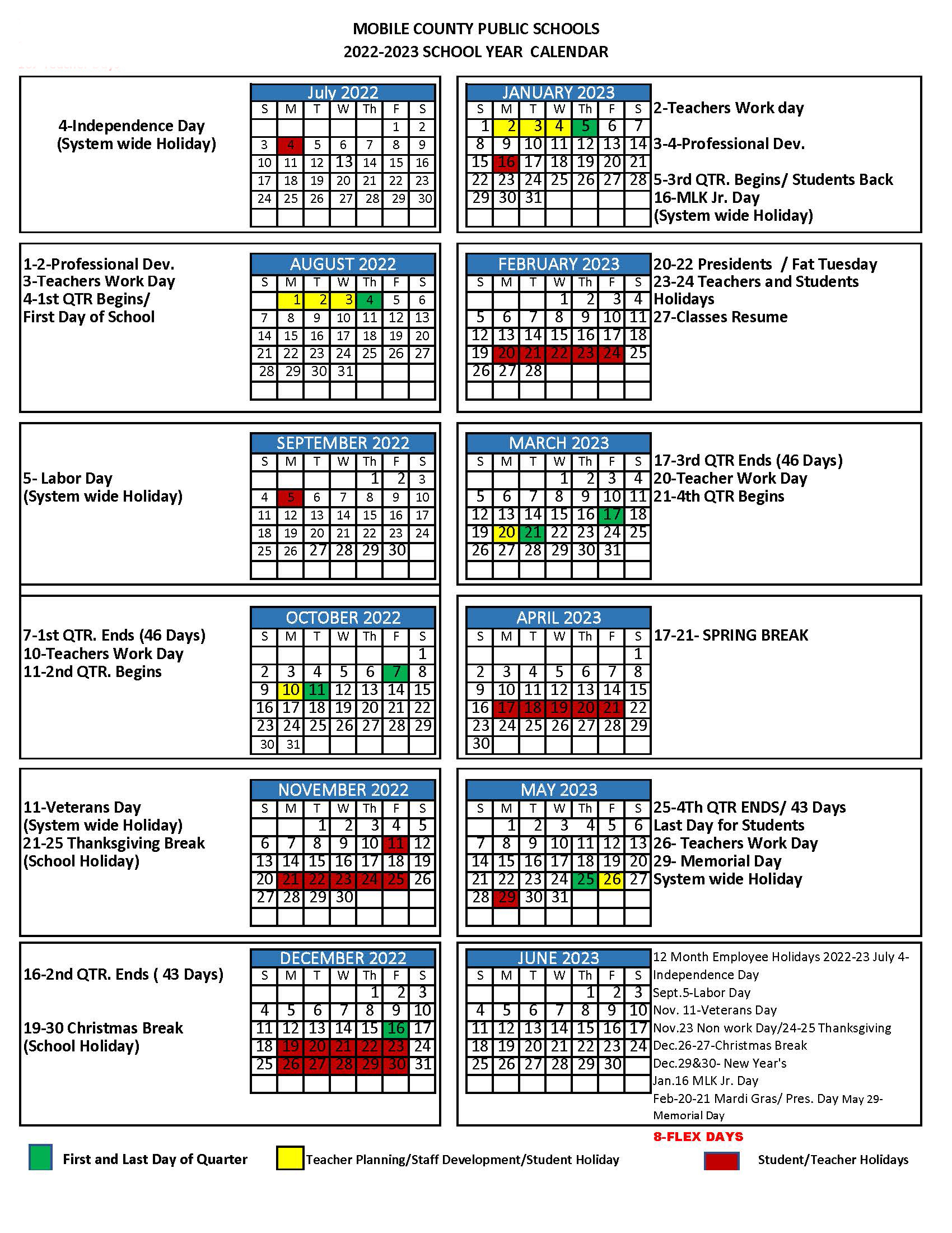 Image of MCPSS 2022 - 2023 calendar.