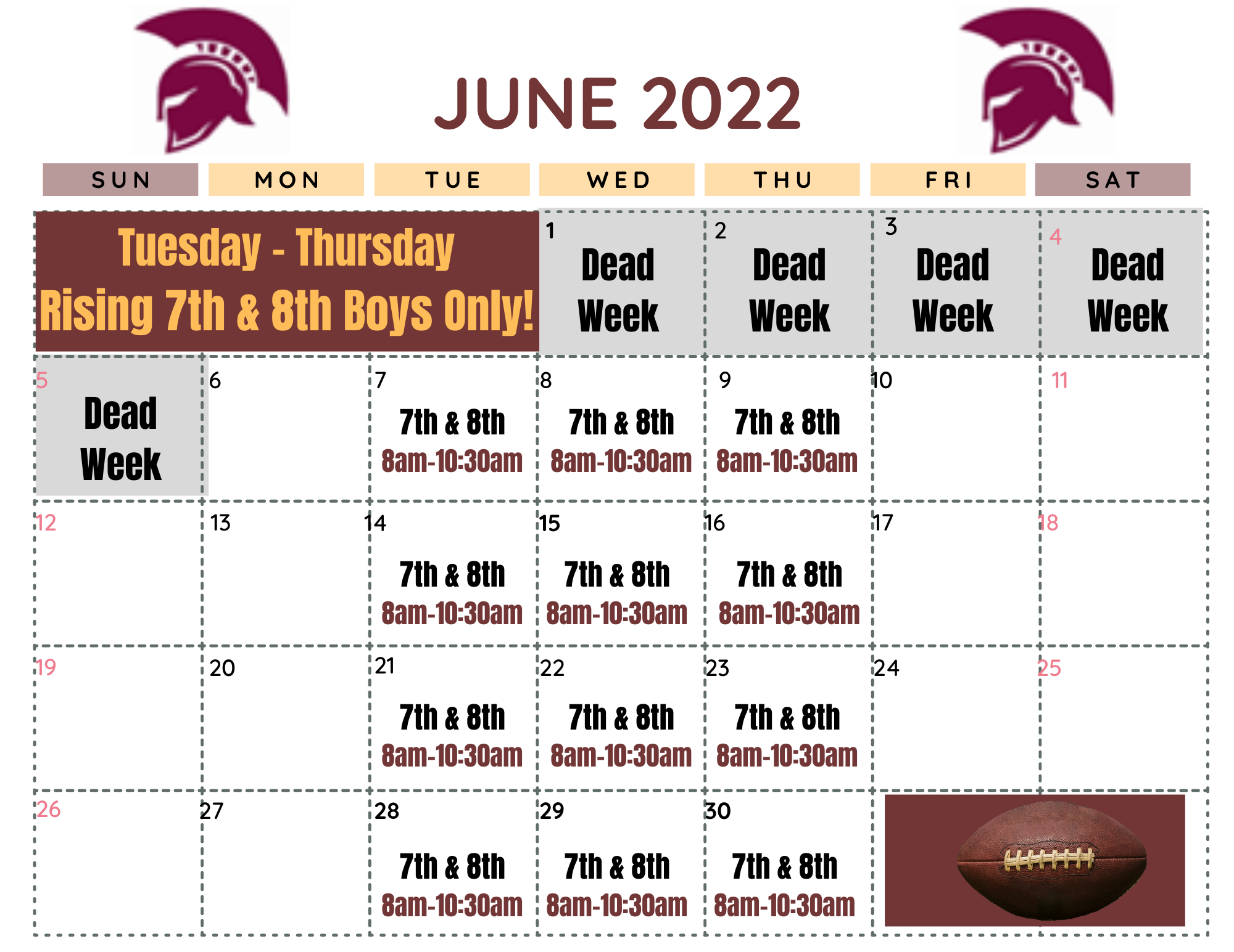 CMS June Football Schedules for Rising 6th, 7th, and 8th Graders 