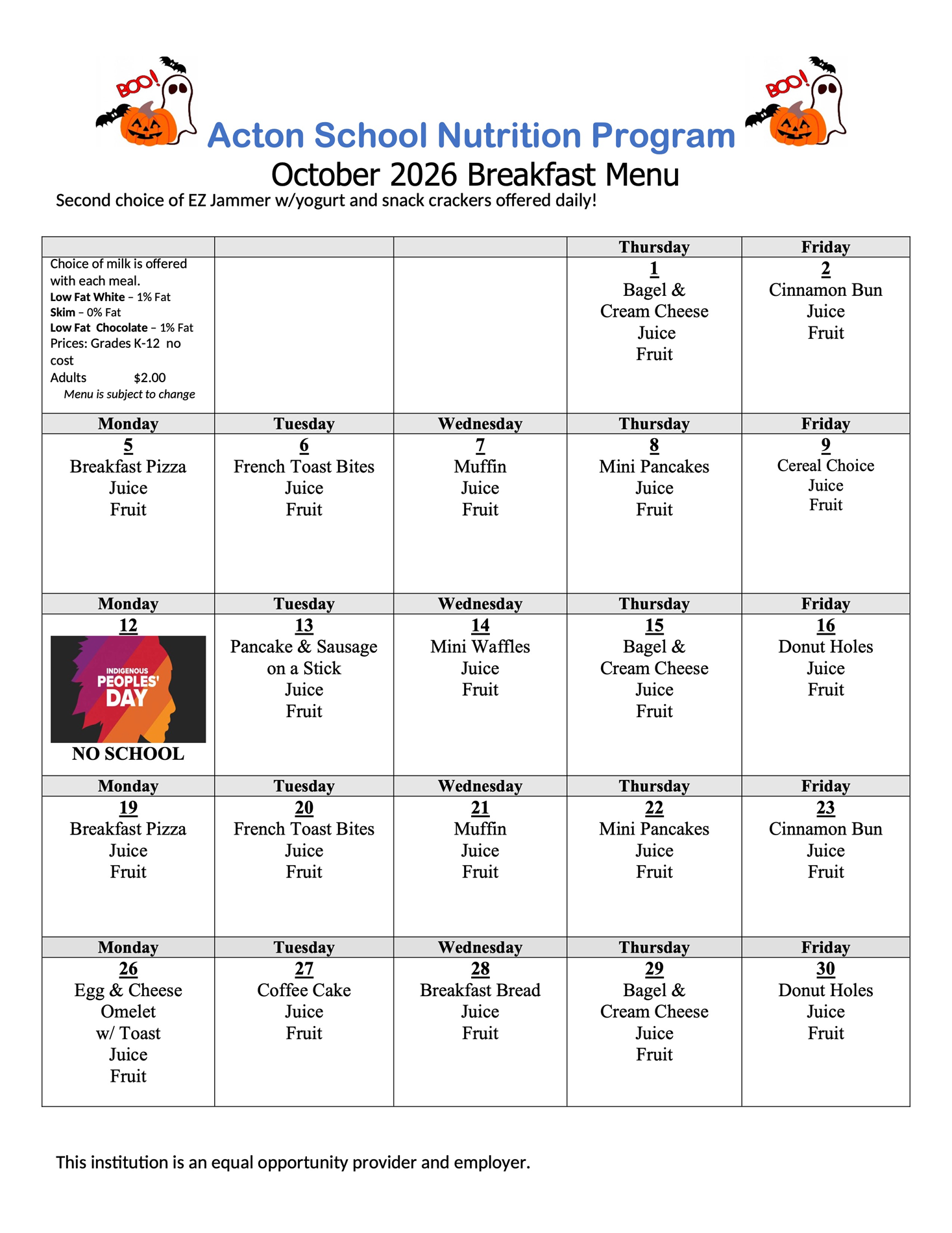 breakfast menu