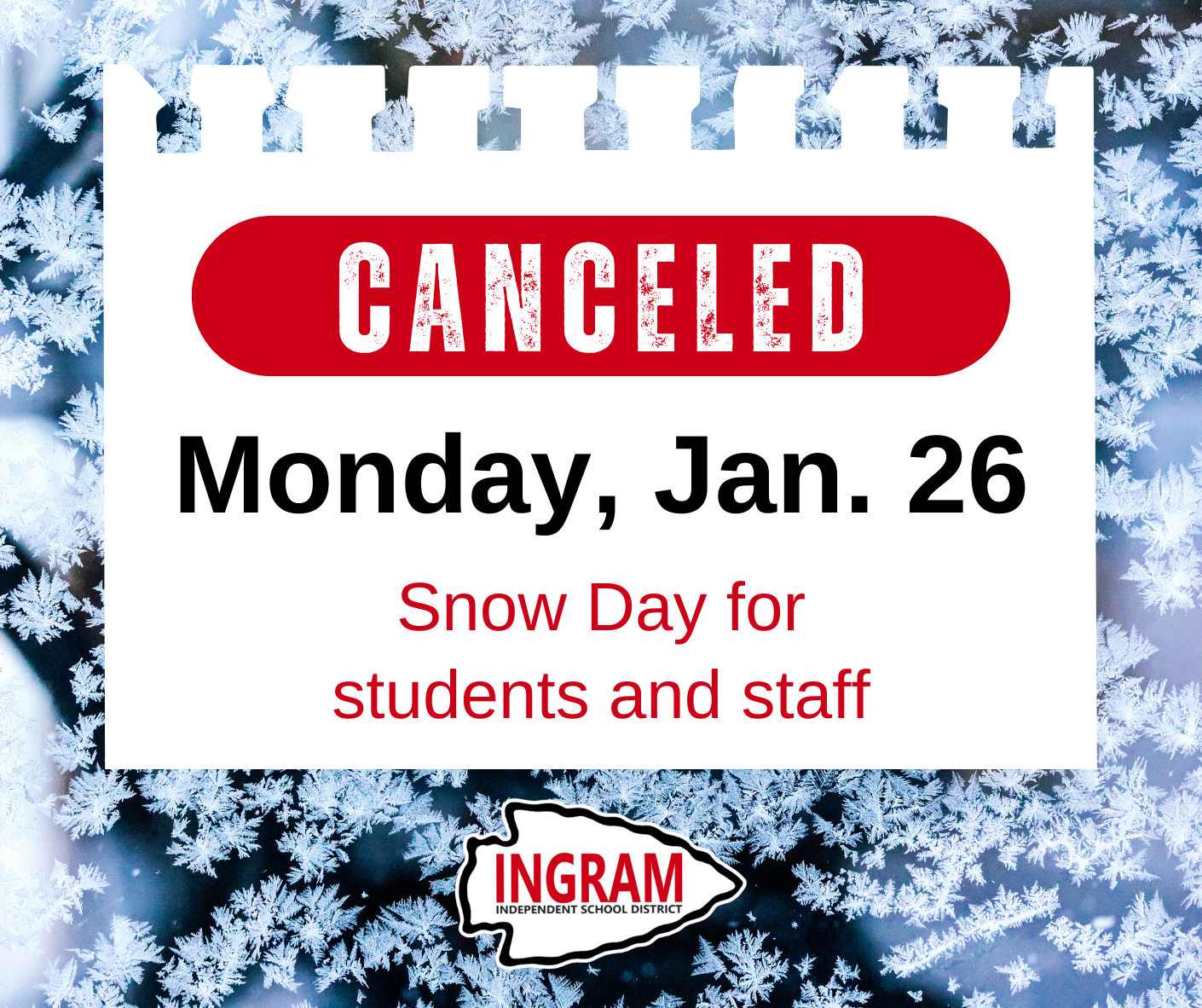 Jan. 26 School Canceled