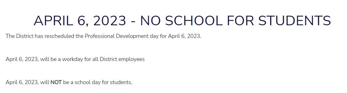 No School for Students April 6th