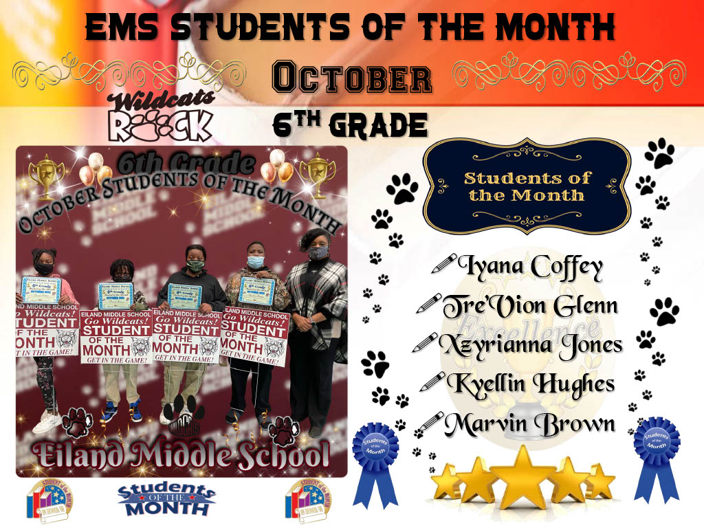 EMS October 6th Grade Students of the Month 