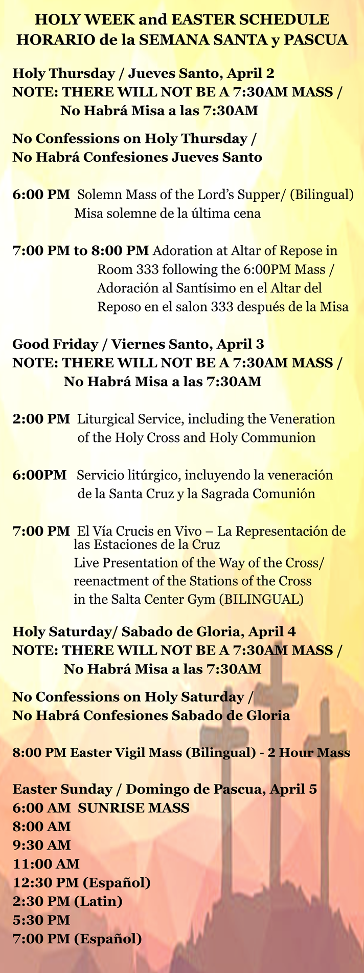Holy Week & Easter schedule 2026 column 