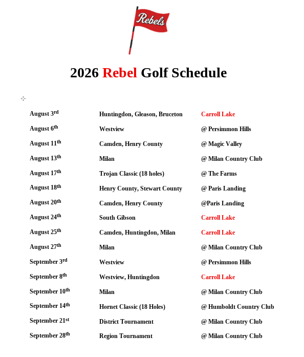 2026 MHS Golf Schedule