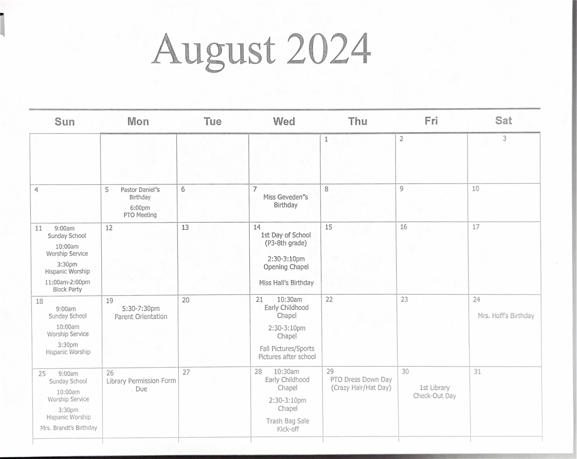 August 2024 Calendar