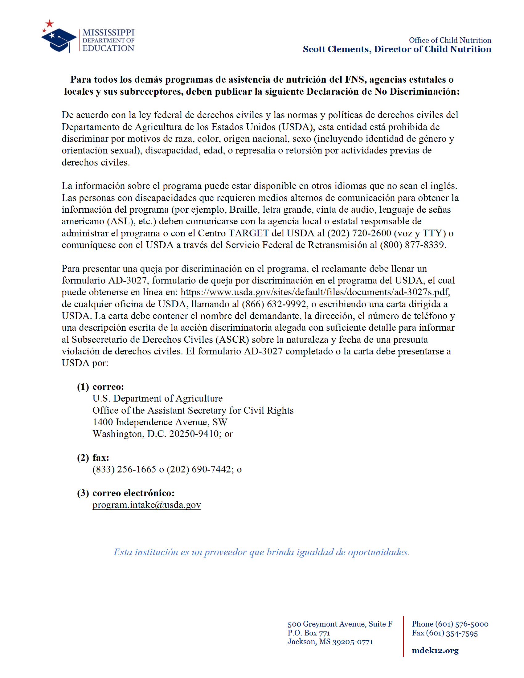 Spanish non-Discrimination