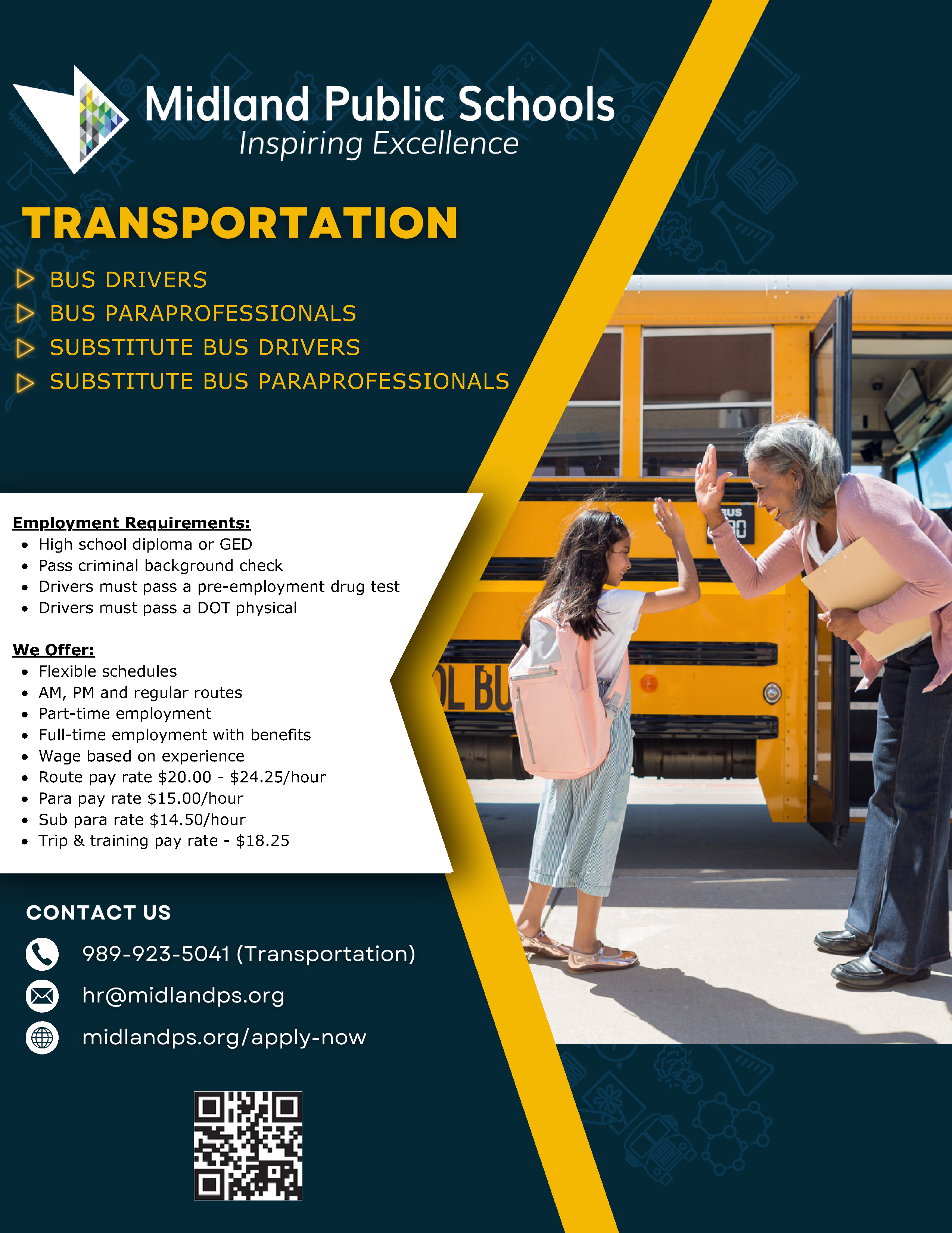 Now Hiring Bus Drivers Visit midlandps.org/apply-now to view and apply to open positions Now Hiring Bus Drivers Visit midlandps.org/apply-now to view and apply to open positions