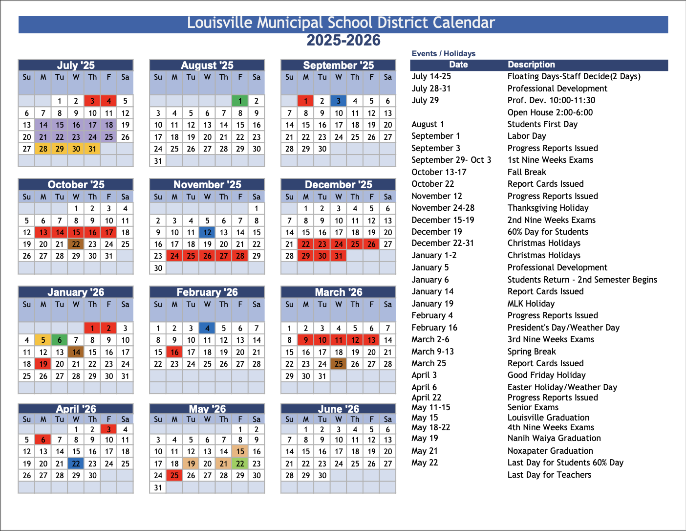 School Calendar 2024 -2025