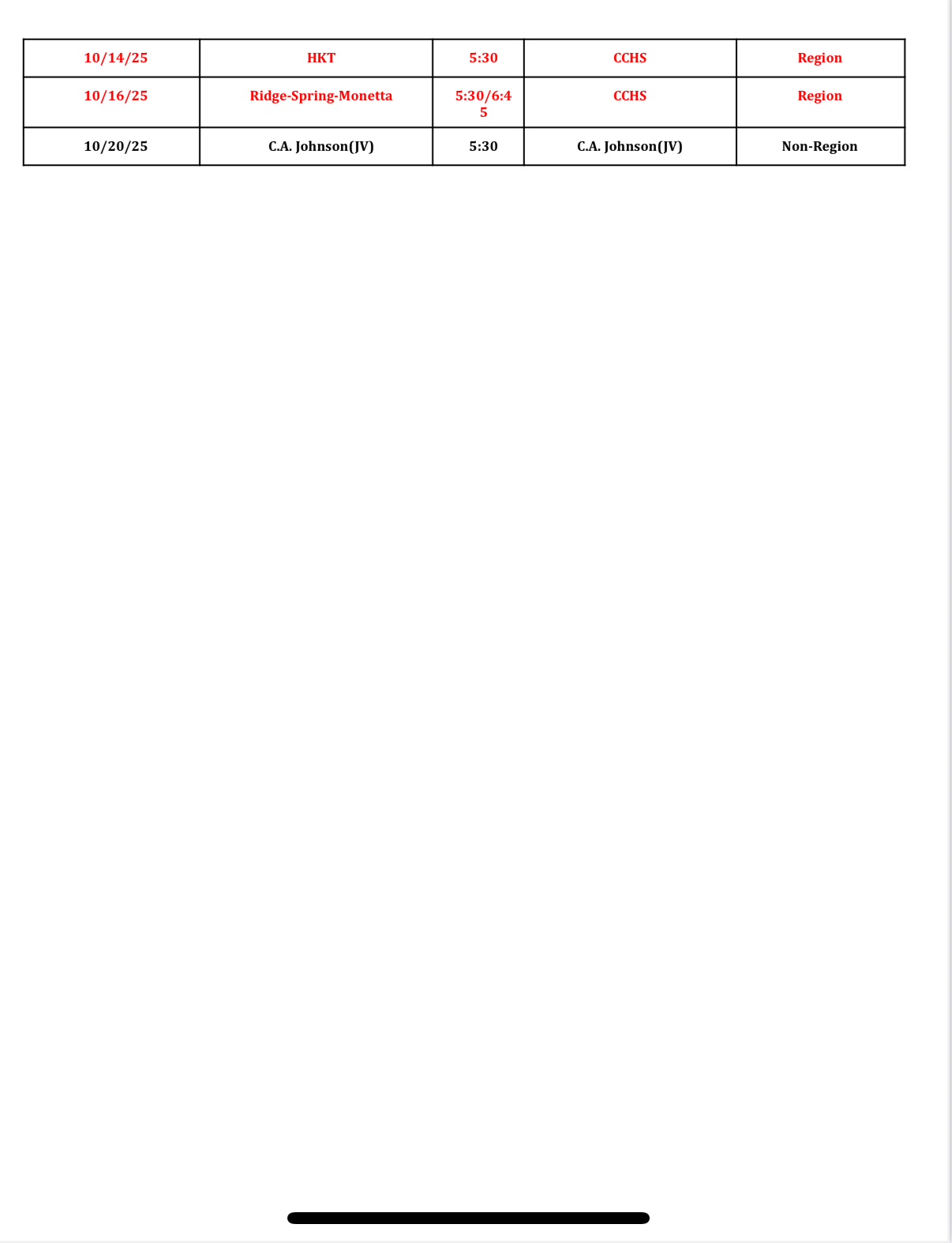 Volleyball Schedule