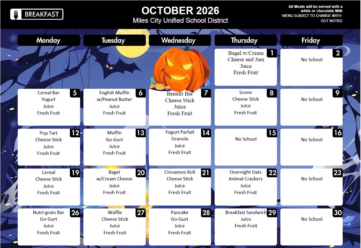 October Breakfast Menu