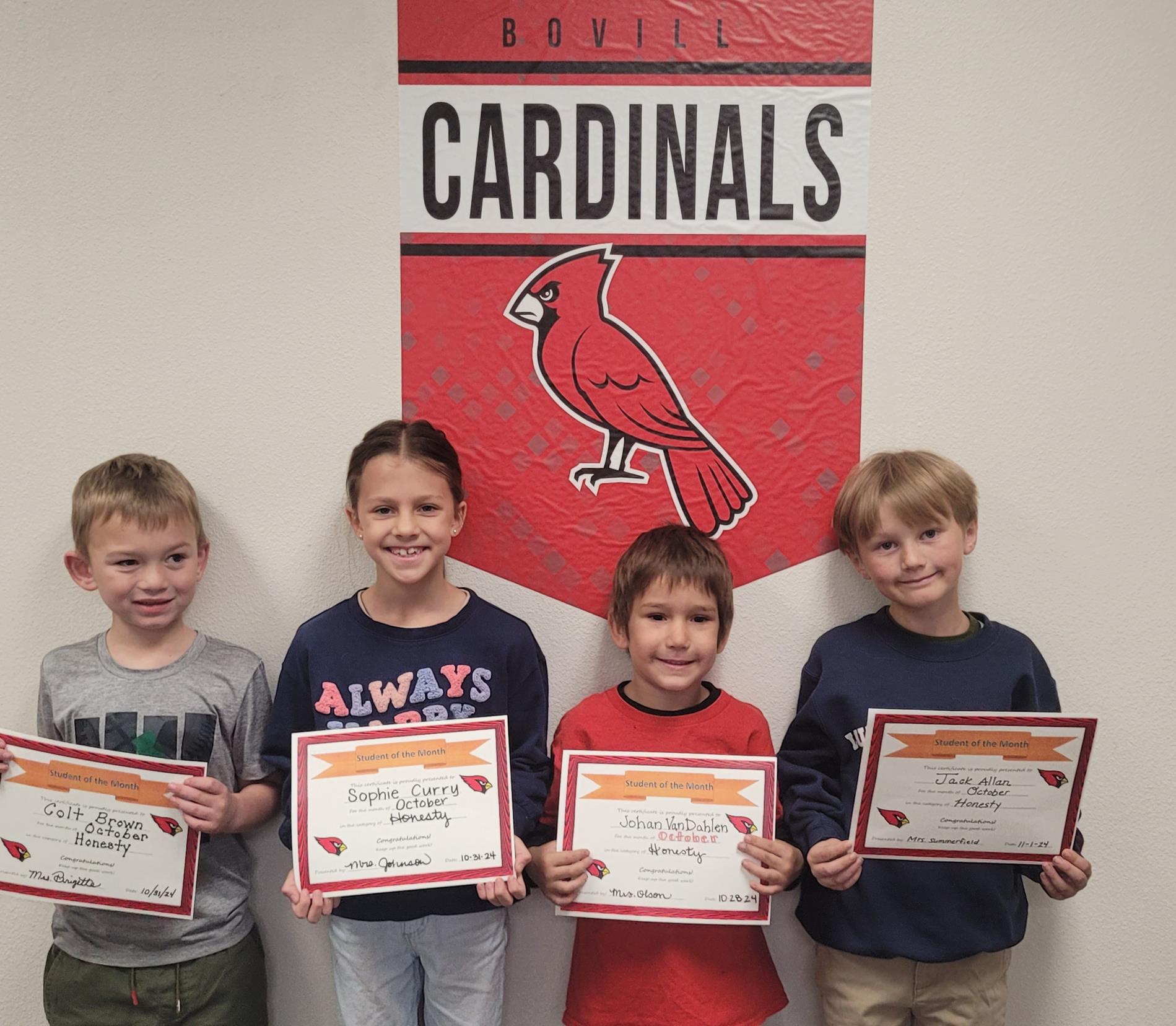 October Students of the Month for Honesty