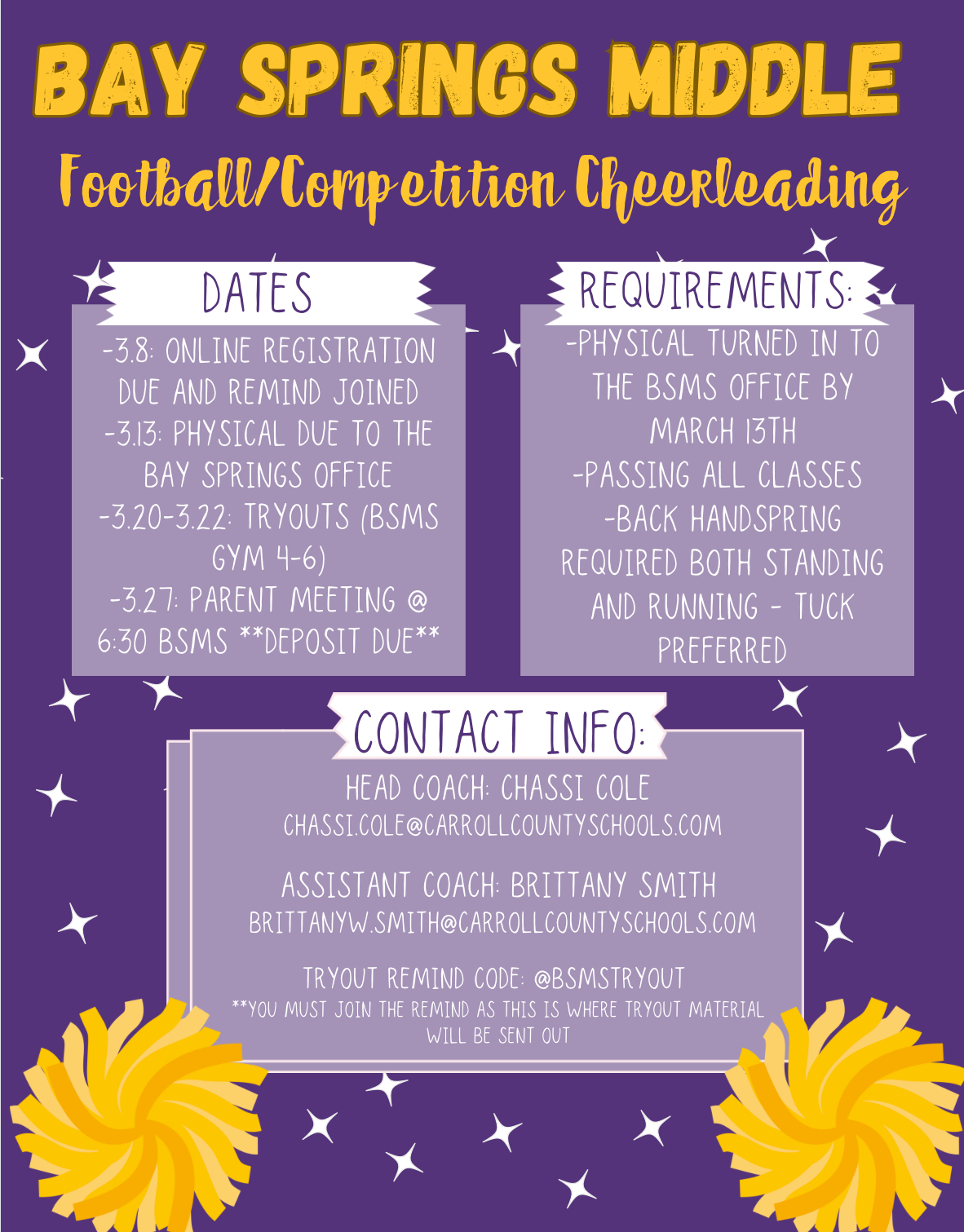 Bay Springs Football/Cheerleader Information