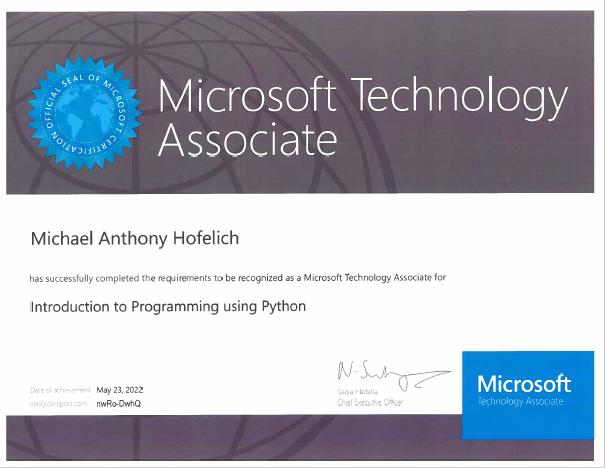 Michael Hofelich's MTA Python Certification