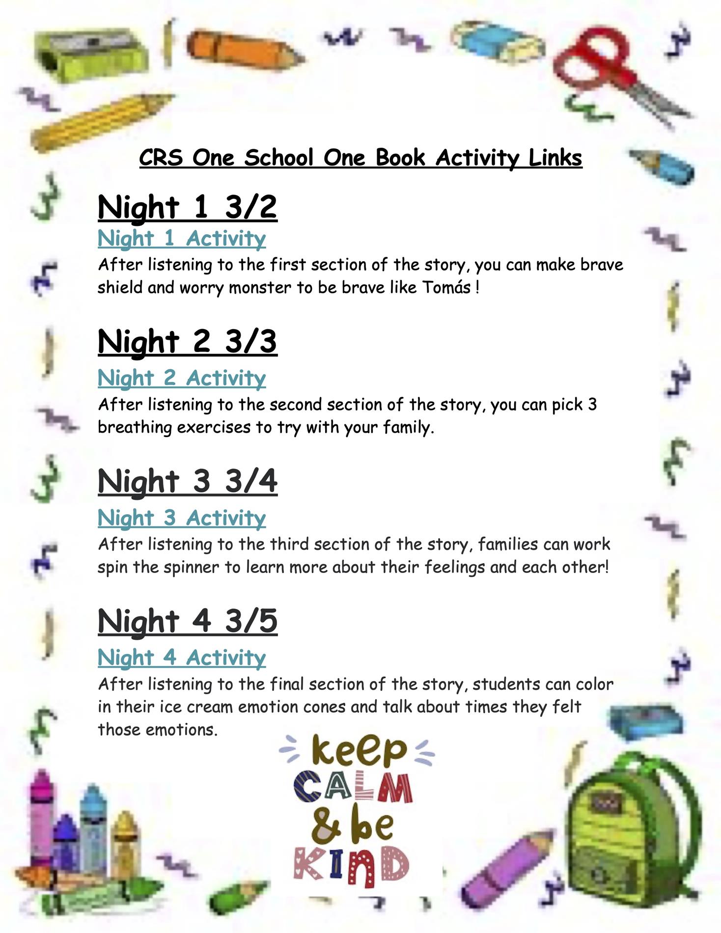 Reading Schedule for Tomas Goes to Oliver's House