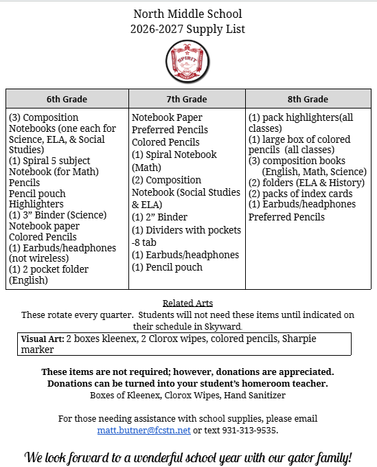 26 27 School Supply List