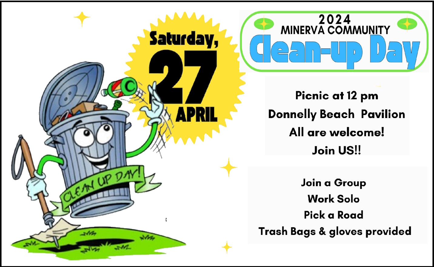 Minerva Clean Up Day Saturday April 27 Picnic to follow image 