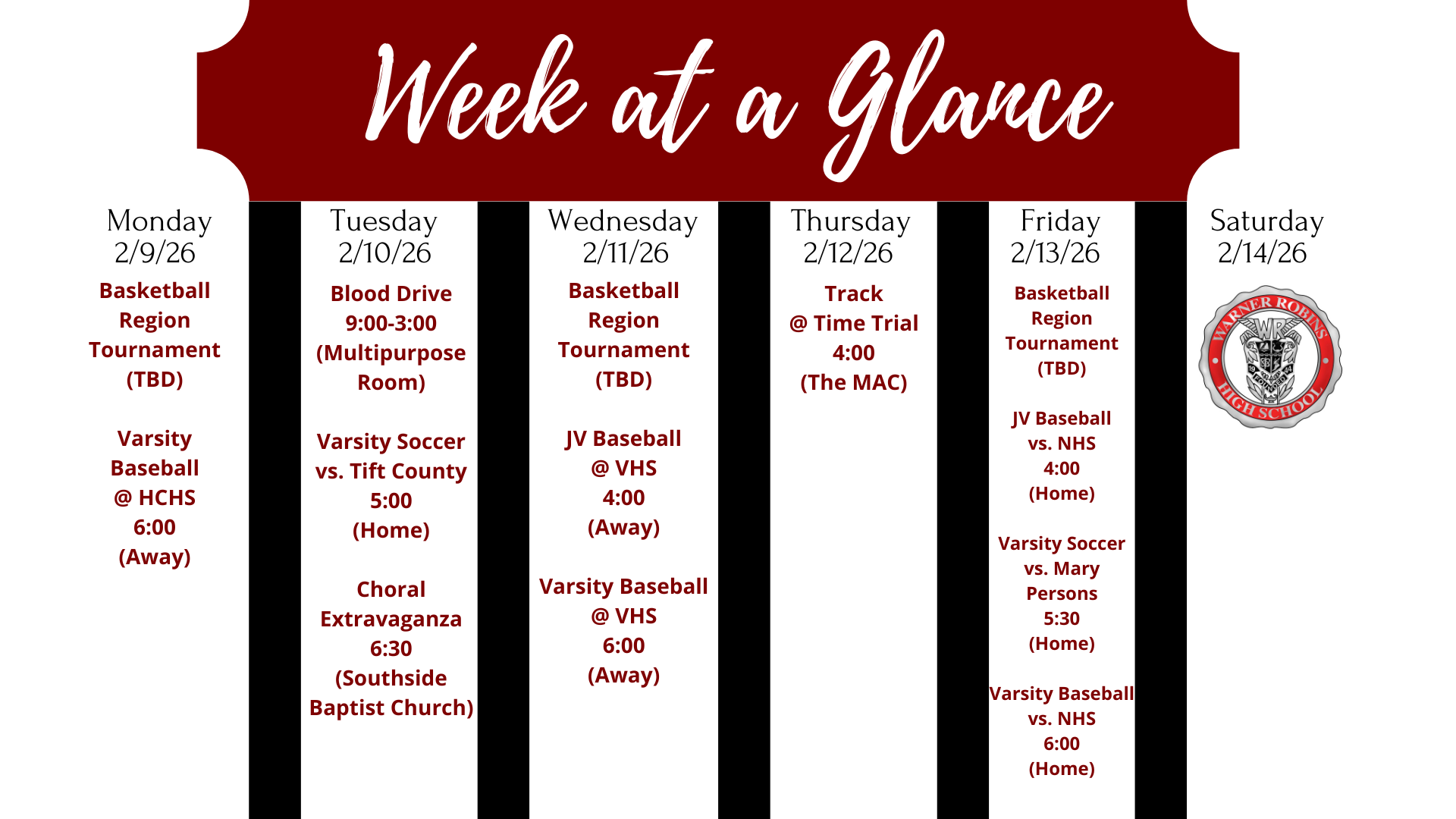Week at a Glance Feb. 9-Feb. 14