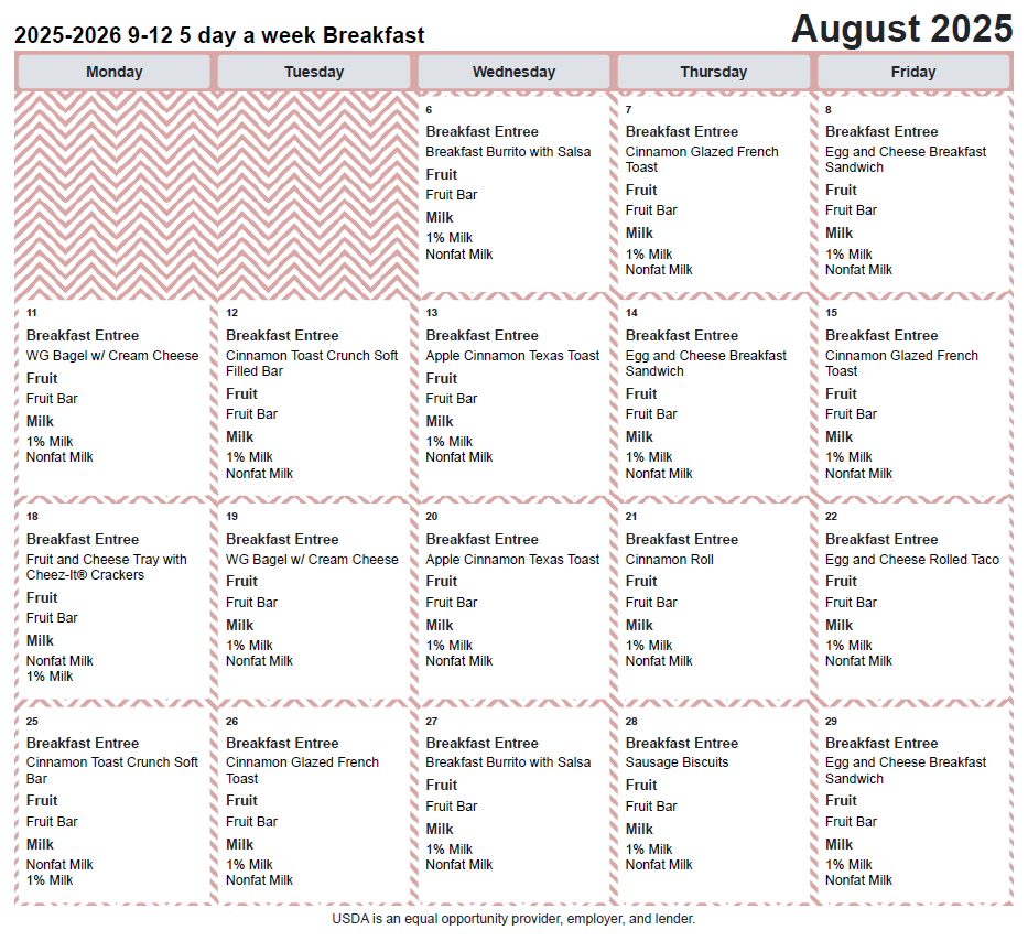 AUG breakfast menu