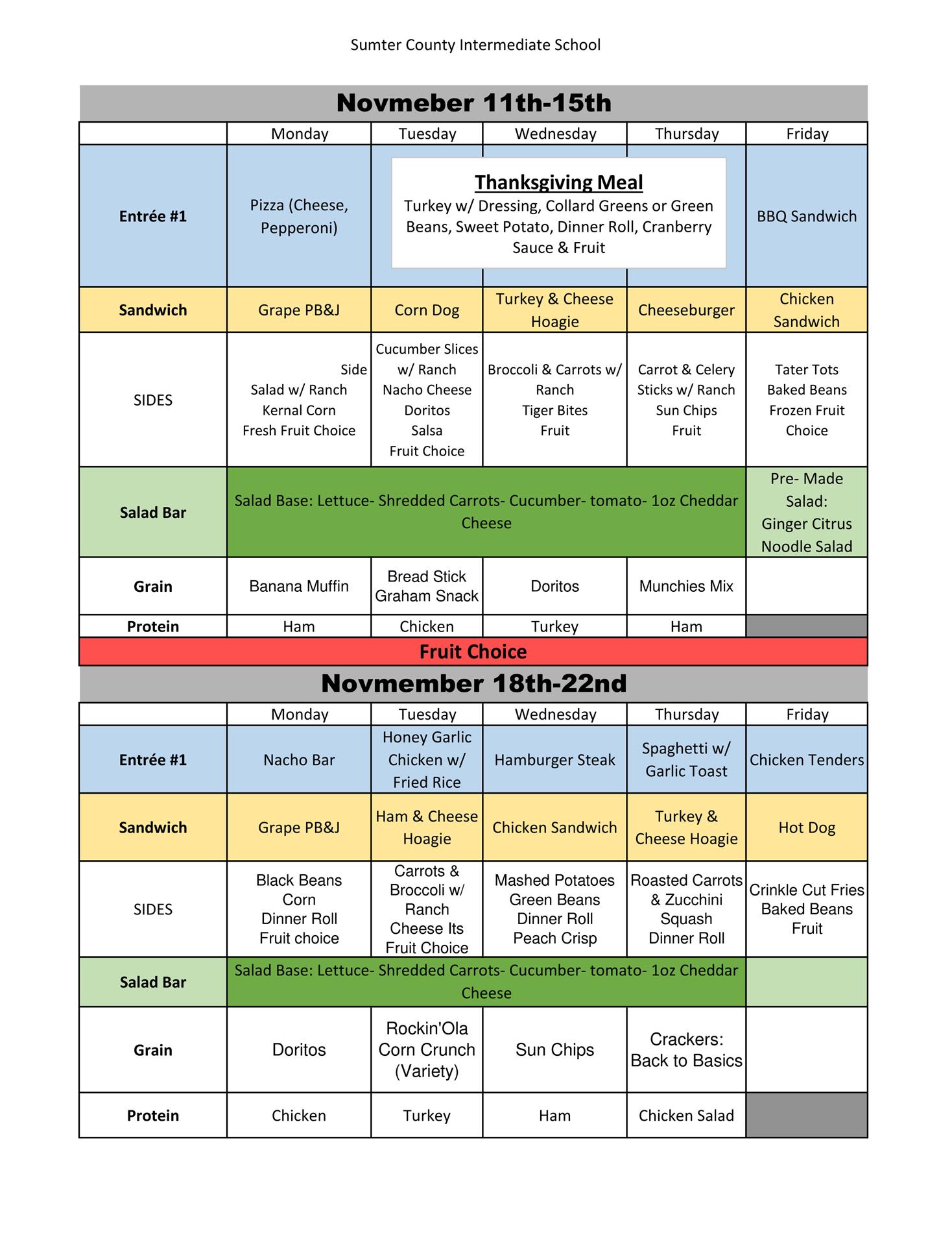 November Lunch Menu 2