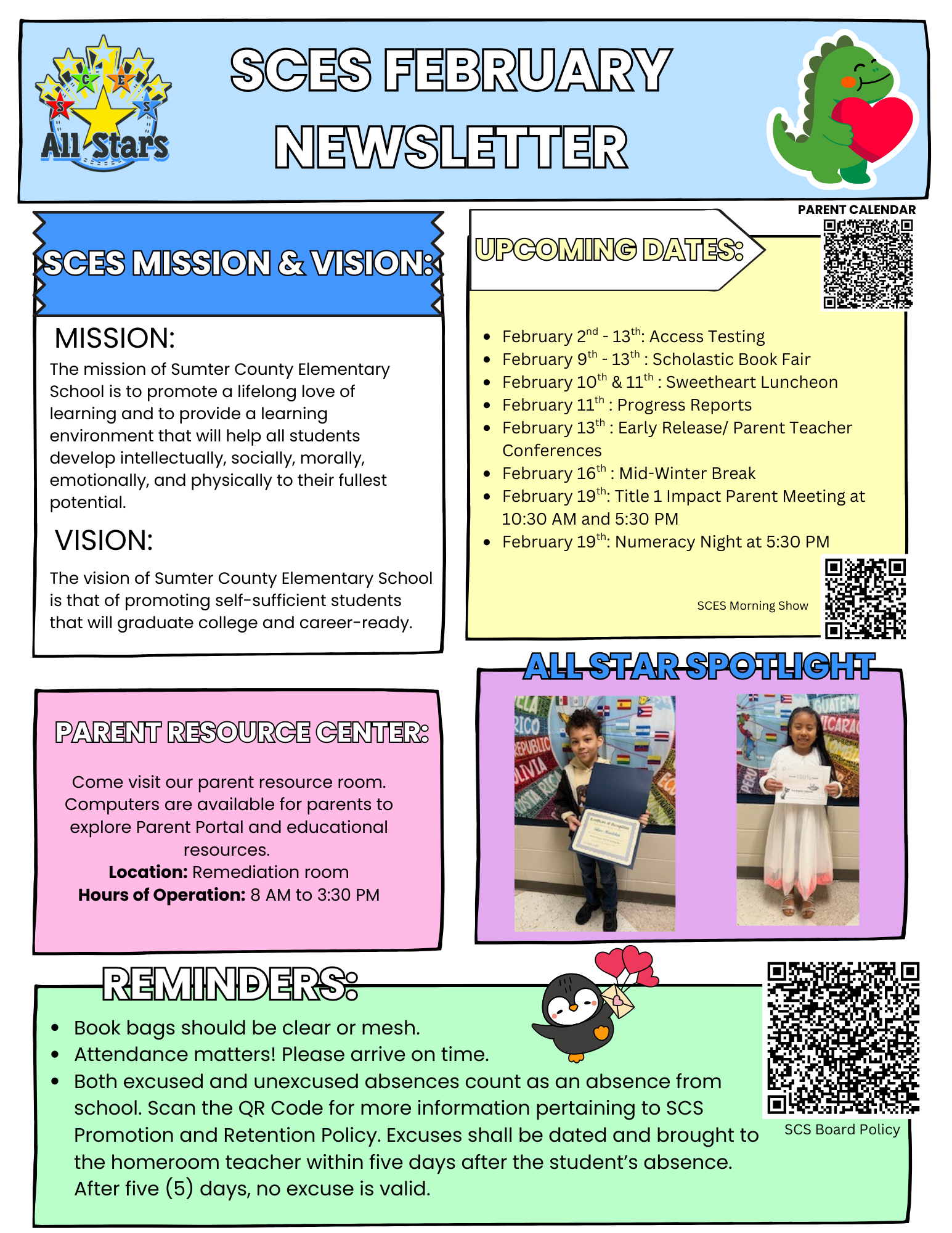 The first page of the Sumter County Schools February Newsletter. 