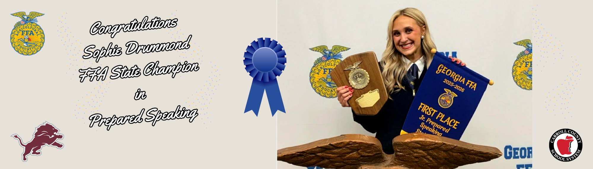 Sophie Drummond FFA State Champion in prepared speaking